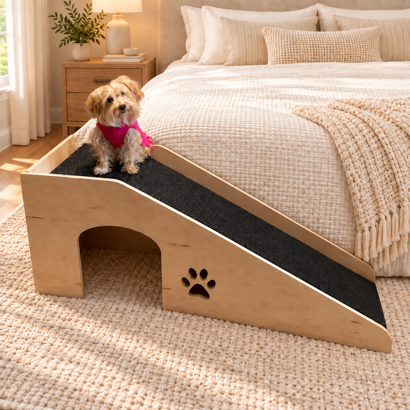 20-Inch Wooden Dog Ramp for Beds with Optional Doggie Door